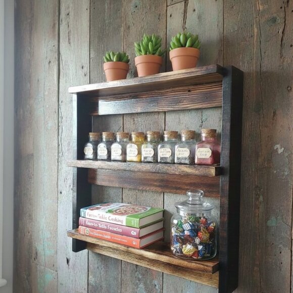 Handmade Rustic Wooden Wall Shelf - Picture 1 of 6